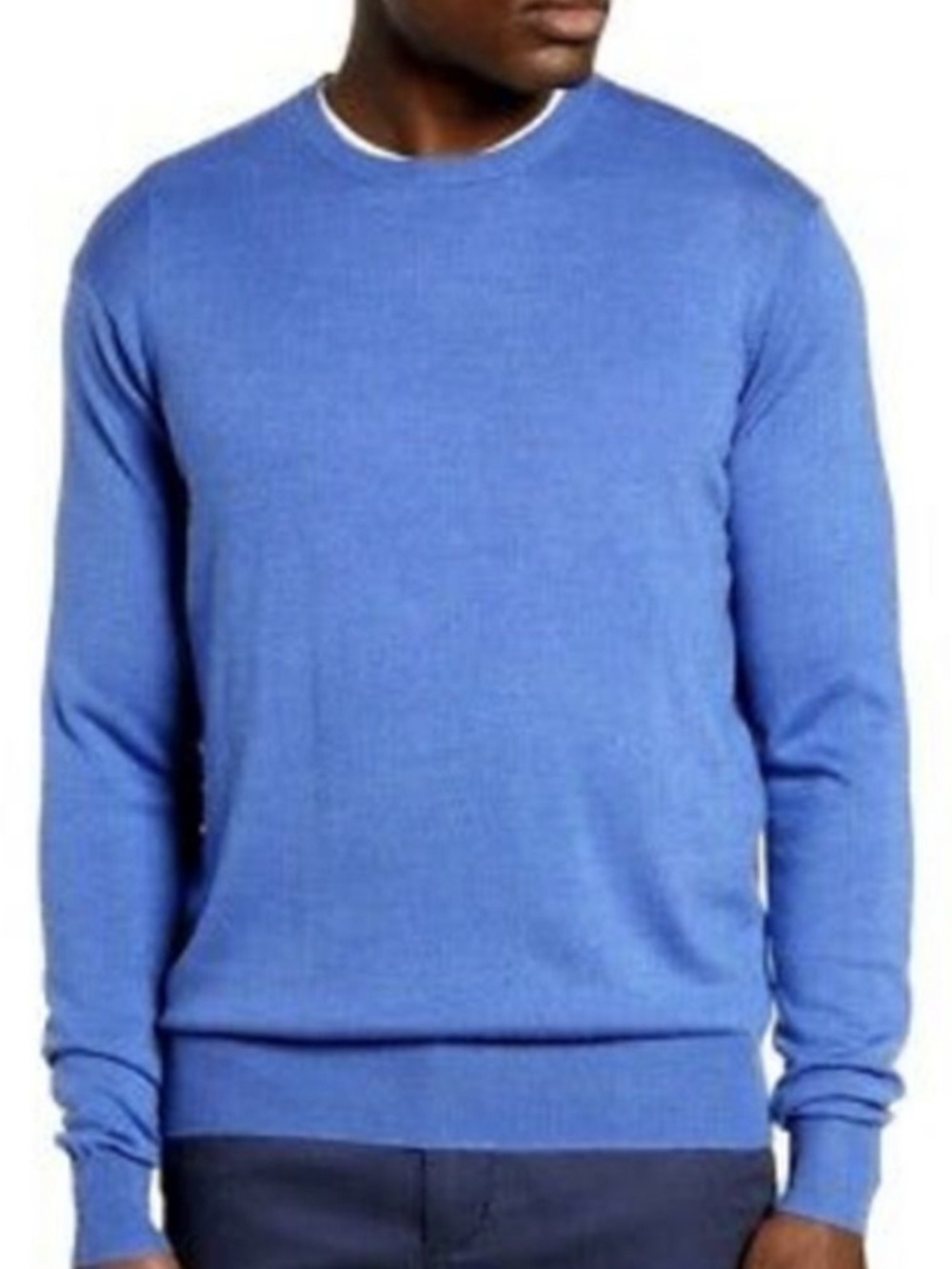 Peter Millar Crown Soft Merino Wool & Silk Blue Crewneck Sweater Size XL